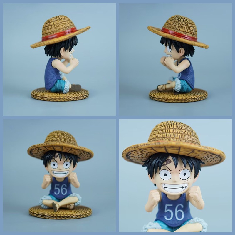 One Piece Sitting Pose Straw Hat Luffy Q-Version Childhood Anime Peripheral Car Decoration Desktop Ornament Model Figure