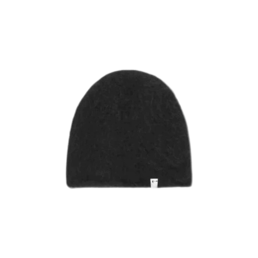 Extinct Model Al Show Style Long Plush Mohair Simple Metal Label Knitted Beanie Cold Weather Hat Same Style as South Korean Idol Group