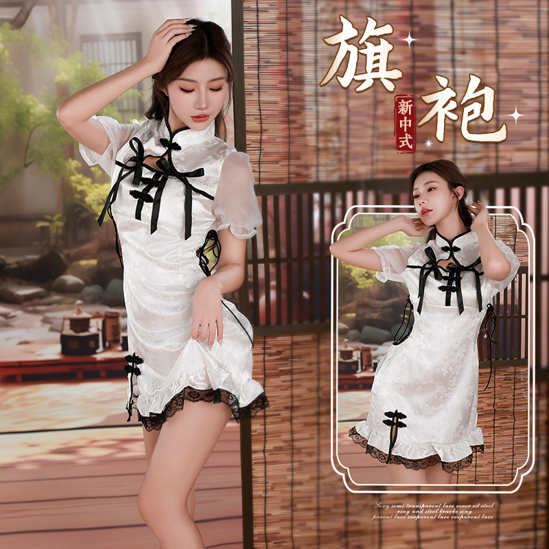 Golden Night Sexy Underwear Sexy Guofeng Cheongsam Wear with Vertical Collar Split New Chinese Style Maid Maid dress suit