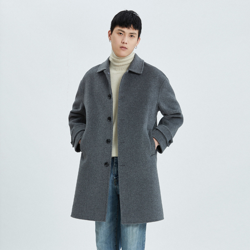 Autumn and Winter new men's pure wool double-sided woolen coat mid-length woolen coat men's lapel business casual trench coat