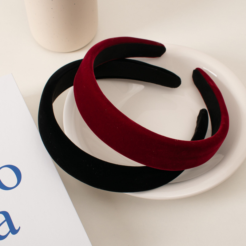 Vintage Wine red velvet thin sponge headband female temperament black face wash hair pressing headband hair grottoes South Korea hair accessories wholesale