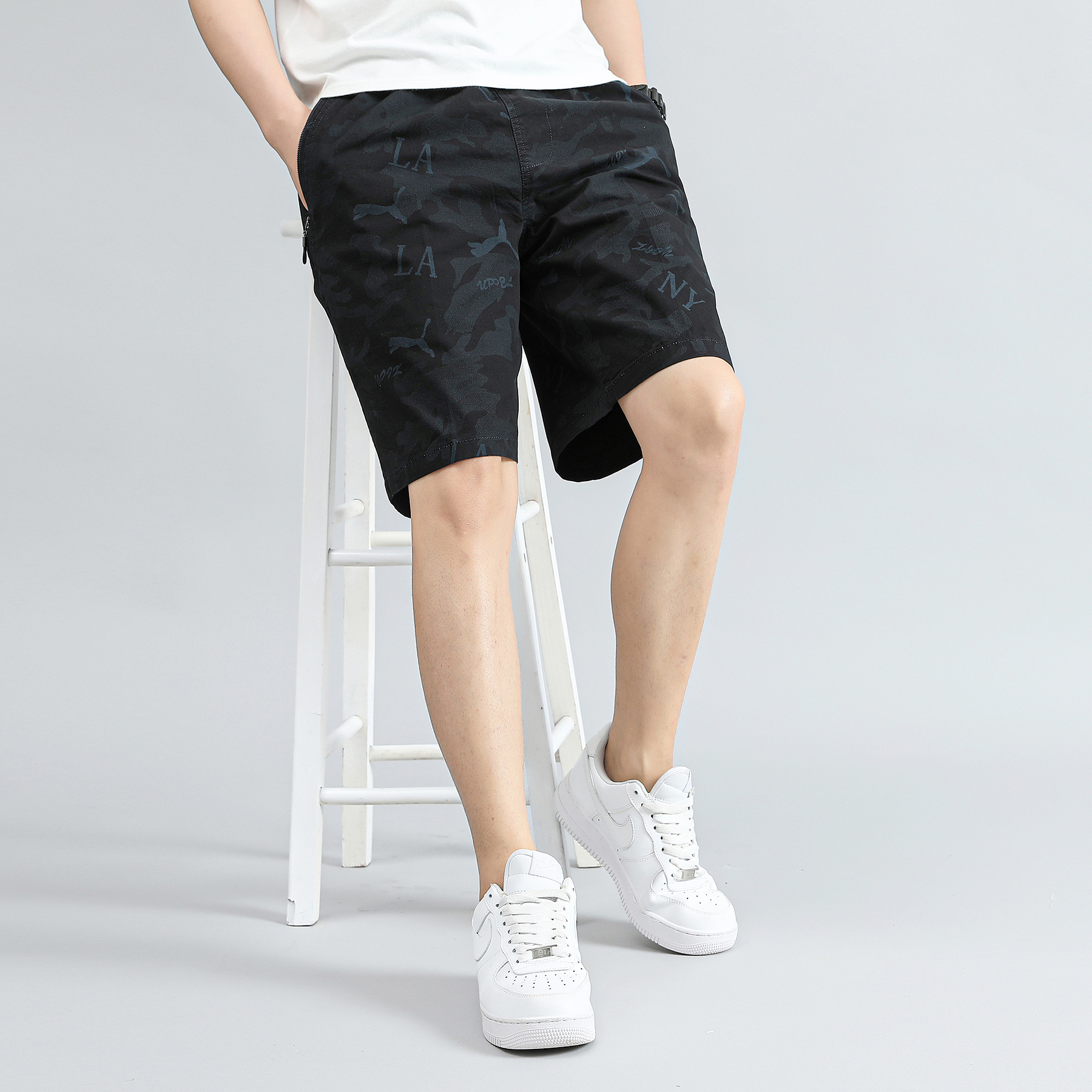 Factory direct summer cotton high-end printing all-match outdoor loose comfortable plus size five-point straight shorts
