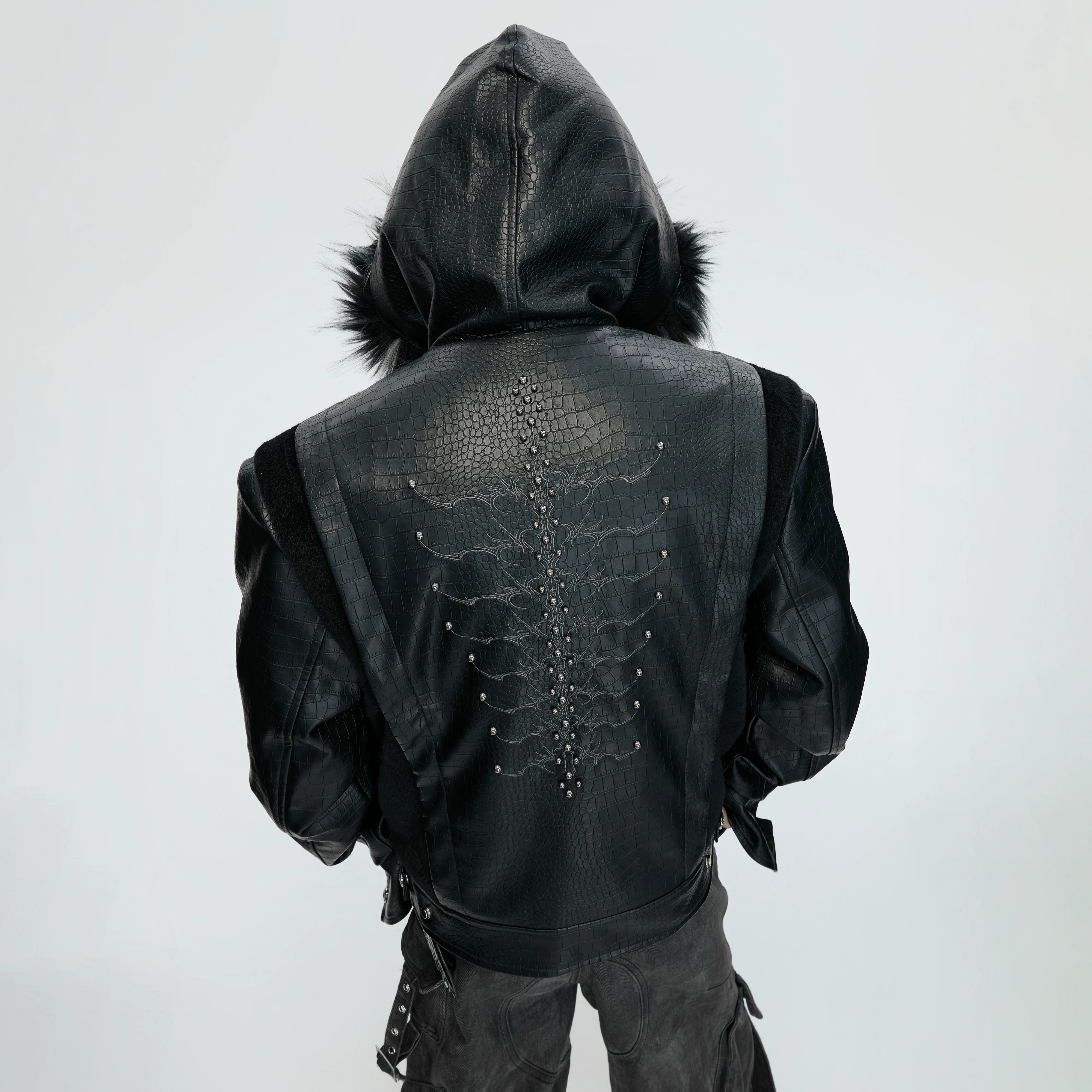 ArguECulturE Shadow * Horse Hair with Crocodile Pattern Hoodie with Mountain Carving and Thick Cotton Jacket and Coat