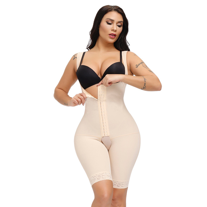 Cross-Border Tummy Control Shapewear Lace Trim Bust Support Bodysuit Button-Up Butt-Lifting Shapewear One-Piece Shapewear for Women
