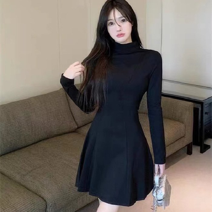 Small Half-high Collar Waist Inner Wearing dress Women's Matching Coat Slimming Outer Wearing Spring and Autumn Base Short Skirt
