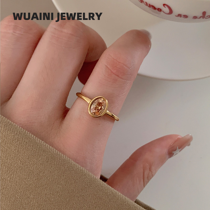 Amazon New Tulip Oval Diamond Ring Women's Light Luxury High-end Fadeless Stackable Stainless Steel Ring