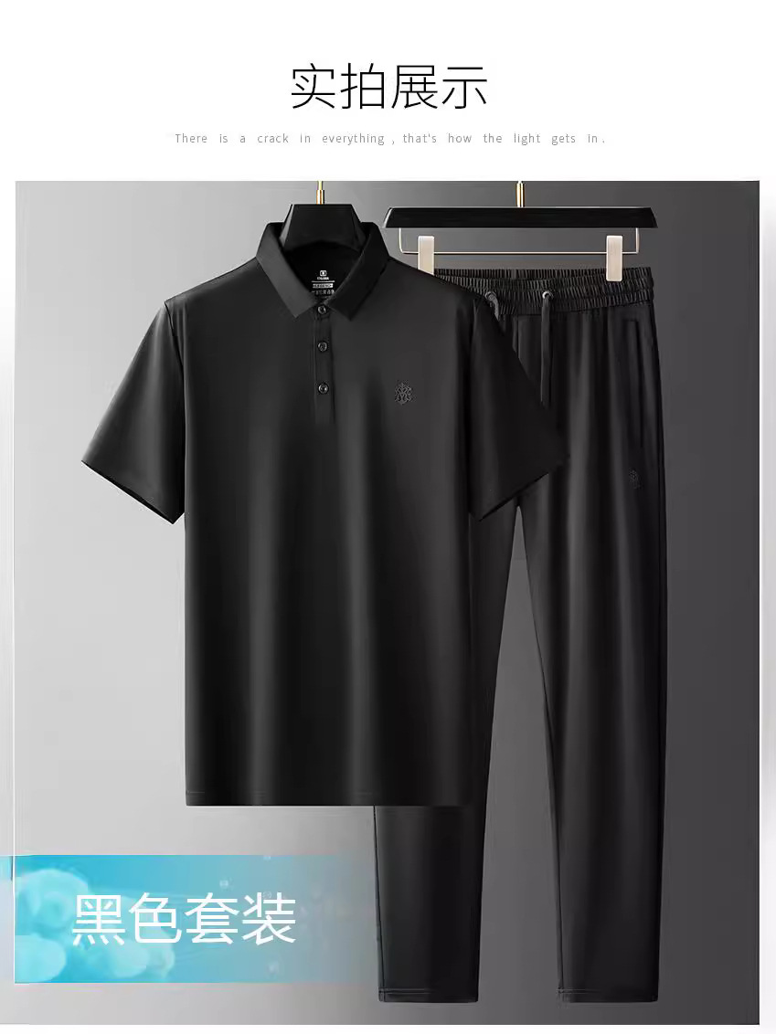 2024 New Hot Selling Casual Sports Suit Men's Summer Loose Breathable Middle-Aged Dad Men's Two-Piece Set