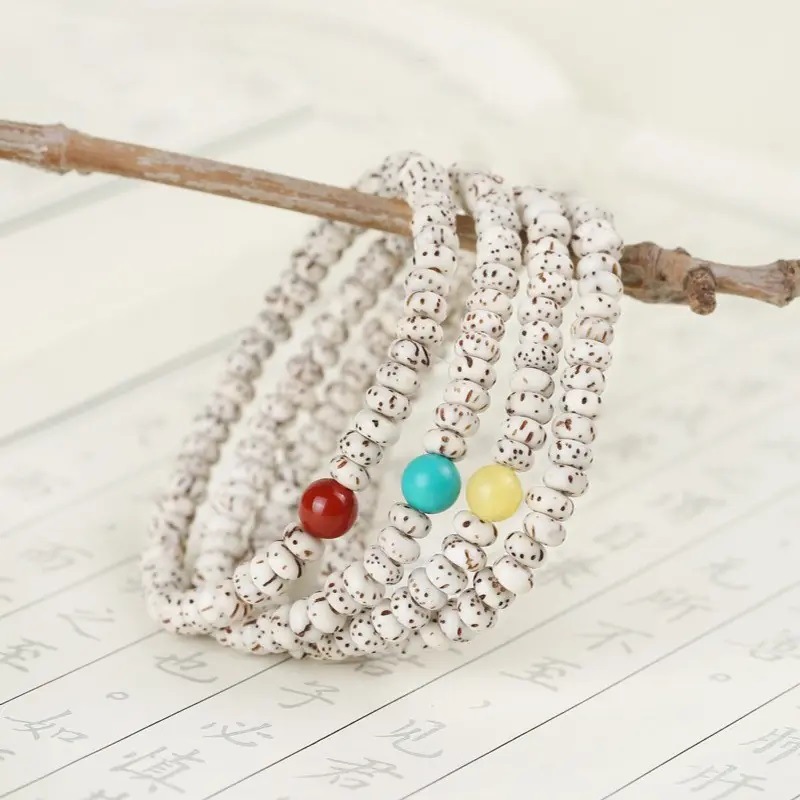 Natural Mini Star-Moon Bodhi Seed Beads, Smooth White, High Oil Content, High Density, Single-Circle Bracelet for Women, Wholesale Prayer Beads