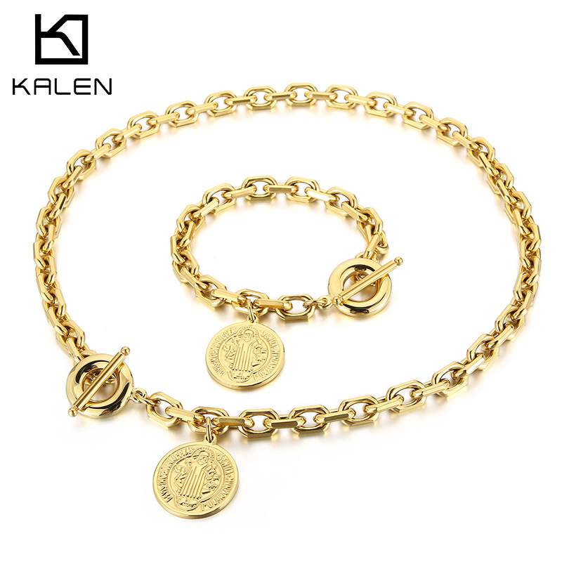 Card wheel new European style fashion exaggerated atmosphere necklace bracelet retro portrait coin jewelry suit