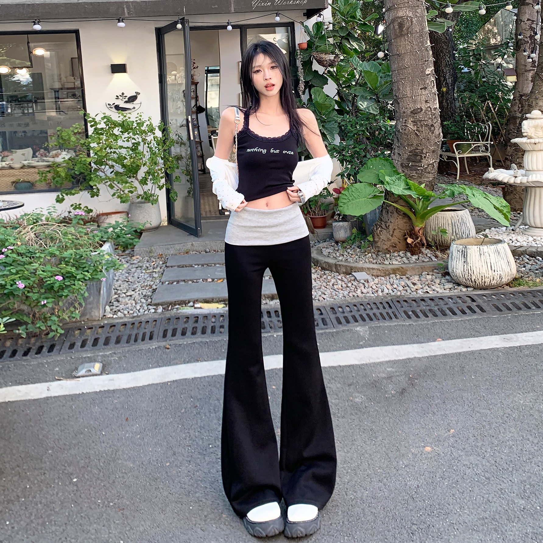 2025 Spring New Stitching Fake Two-piece Yoga Pants Women's Korean-style Fashion Casual Slim-fit Ladies All-match Micro-pants