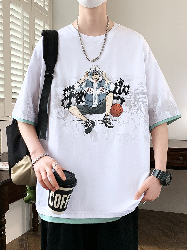 Gradient Short-sleeved T-shirt Men's Summer Trendy Brand Breathable Half-sleeved Men's Loose Casual Teenager Student T-shirt Top T