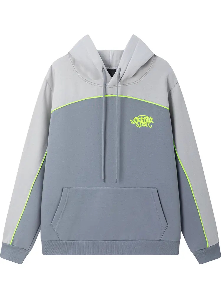 Syna Embroidered Letter Color-Blocked Fleece Casual Loose Hooded Sweatshirt and Slim Straight-Leg Fleece Pants Set for Men and Women