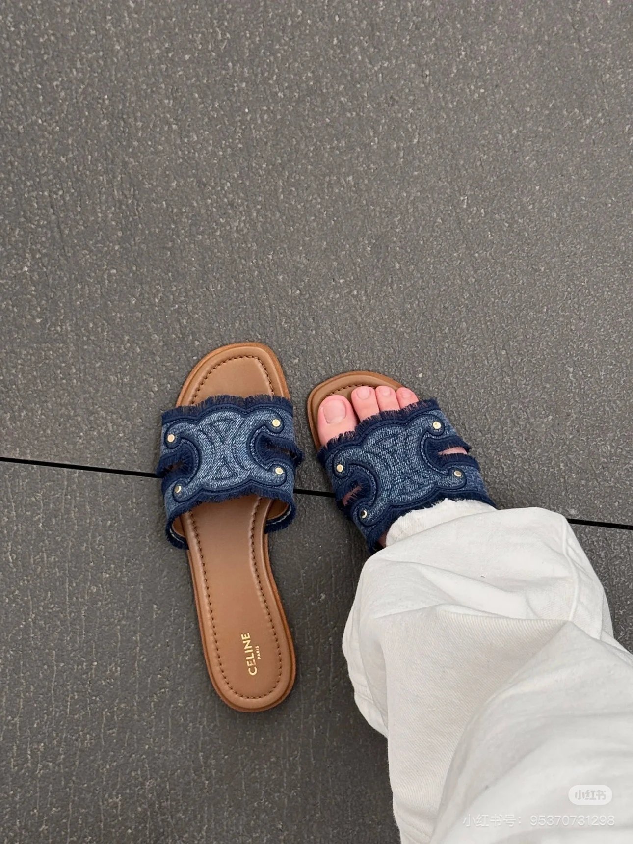 Celine denim slide sandals