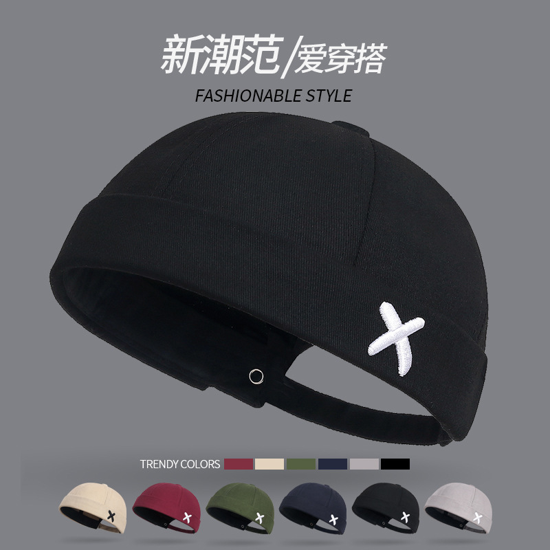 Zhenyueqi All-match Embroidered Adjustable Melon Leather Hat Fashion Korean Style Ins Beanless Dome Hip Hop Tang Hat for Men and Women