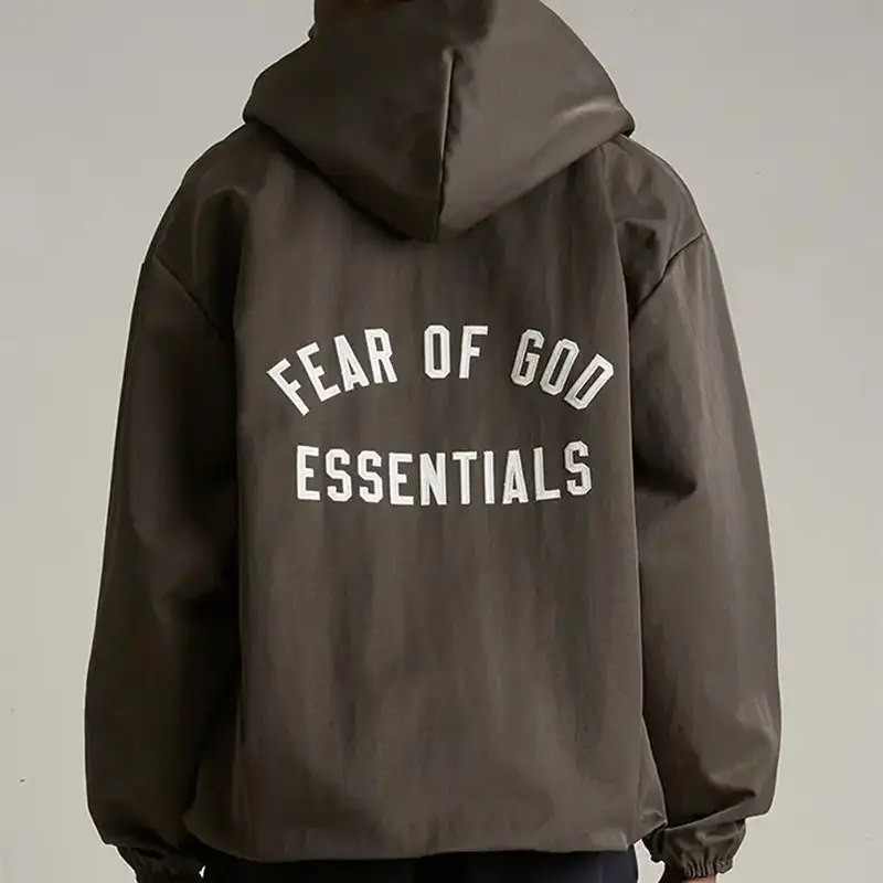 Autumn and winter 24FW FOG double line ESSENTIALS high street American hooded cloth embroidered letters trench coat women's coat men