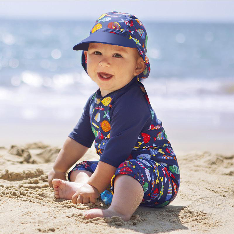 Cross-Border Children's Swimwear Boys' Sun Protection Baby One-Piece Infant Swimming Quick-Drying Suit Middle East Amazon Wholesale