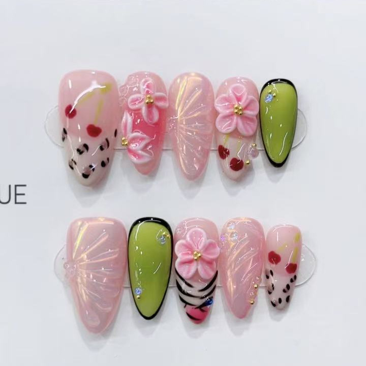 Nai Zi Pure Handmade Wearable Nails B305 Hand-Painted Carved French Style Export Model Elegant Nail Art Stickers with Prints