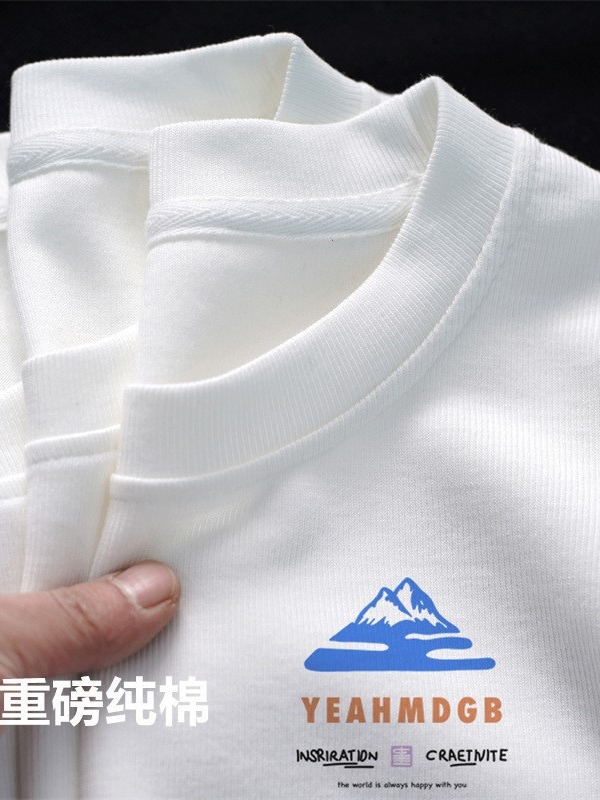 Heavyweight Pure Cotton Short-Sleeve T-Shirt Unisex Half-Sleeve Printed Chinese Style Trendy Base Ins Summer Plus Size