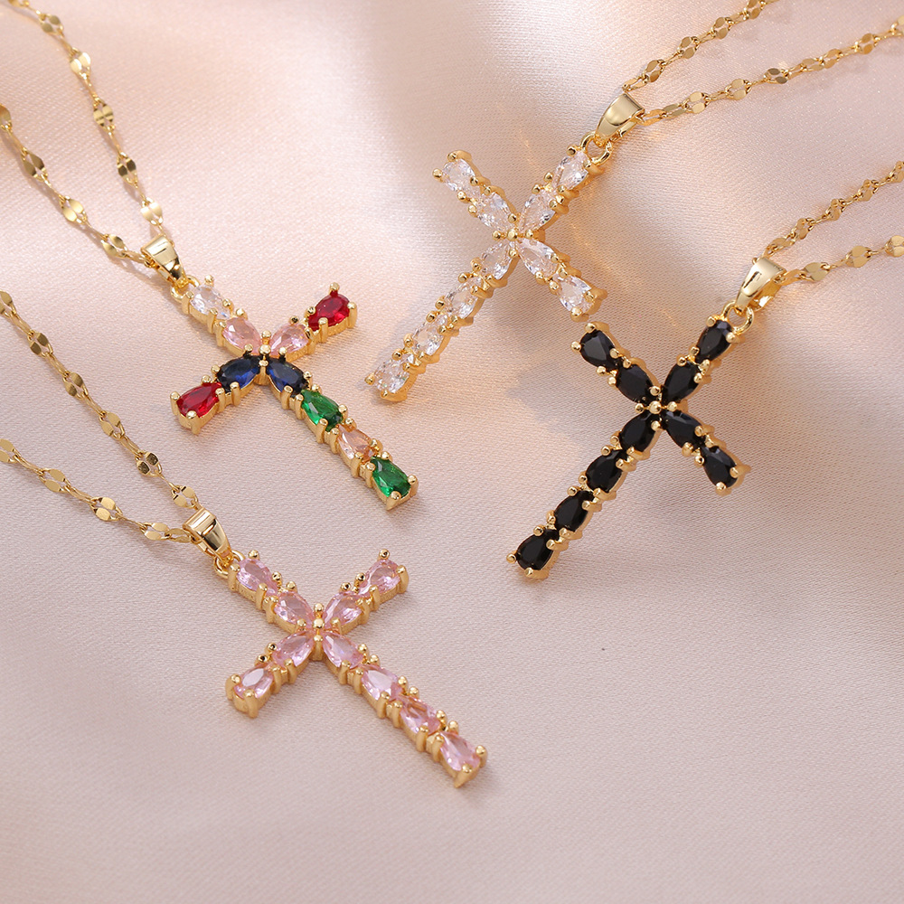 Necklace Female Internet Celebrity Colorful Zircon Geometric Niche New Design Pendant Temperament Set Titanium Steel Necklace