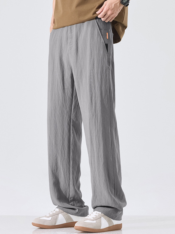 New Summer Ice Silk Thin Wide-Leg Casual Pants for Men, Straight Loose Quick-Dry Wrinkle-Free Tencel Linen Sports Pants