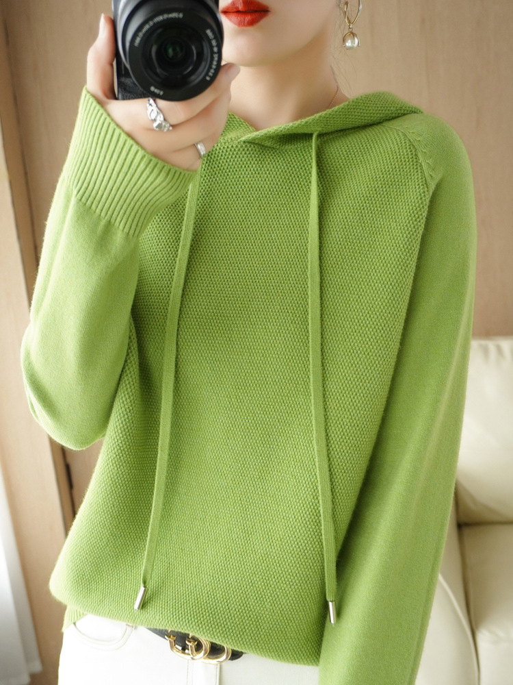 Cross-border wholesale autumn and winter New osmanthus needle hoodie women's knitwear inner and outer wear bottoming top loose all-match