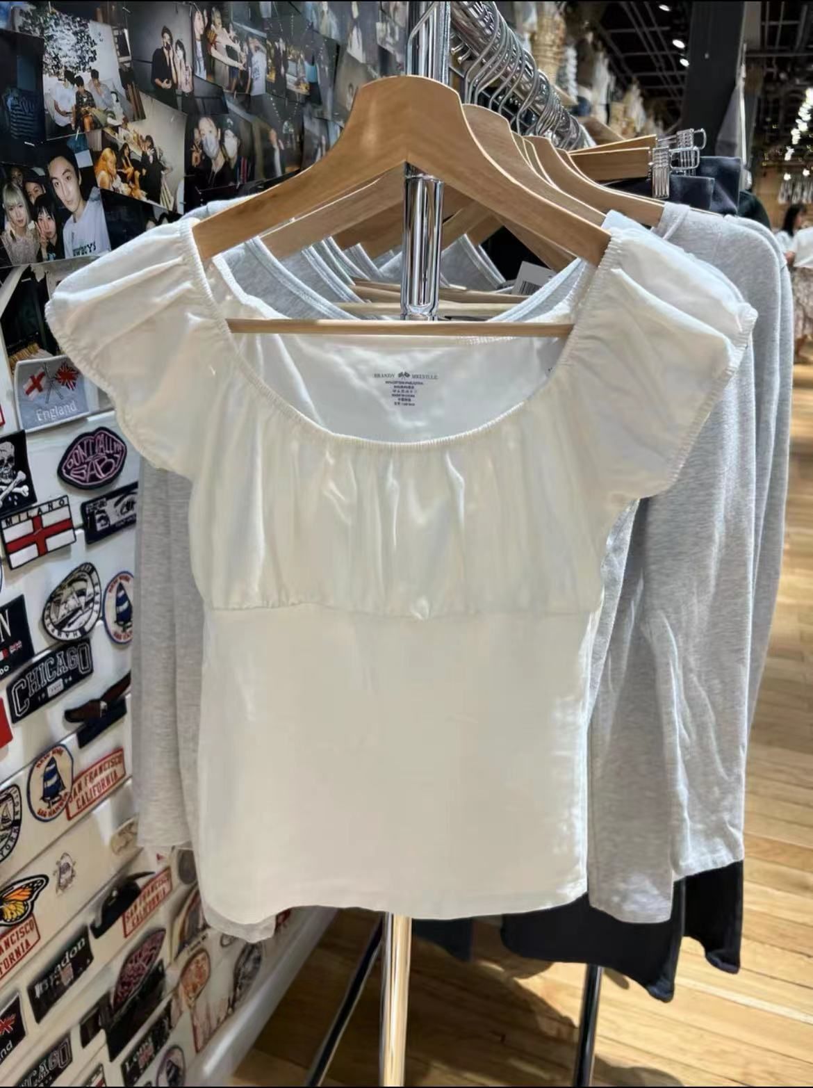 BM style new American style pleated T-shirt bm pure desire style slim fit puff sleeve short sleeve all-match top for women