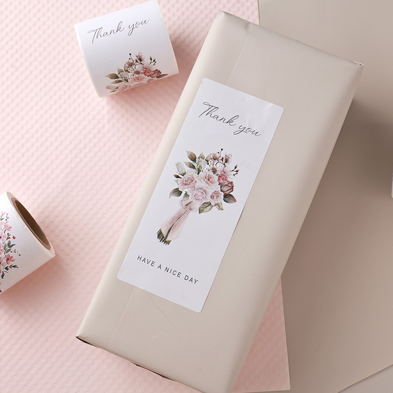 thankyou Thanks Sticker Square Gift Packaging Decorative Adhesive Label Flying Machine Box Sealing Sticker Roll