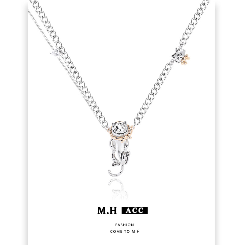 Wrap Kitten Necklace Women's High-end Light Luxury Niche Necklace Chain Original Design Daily All-match Sweet Cool Style Clavicle Chain
