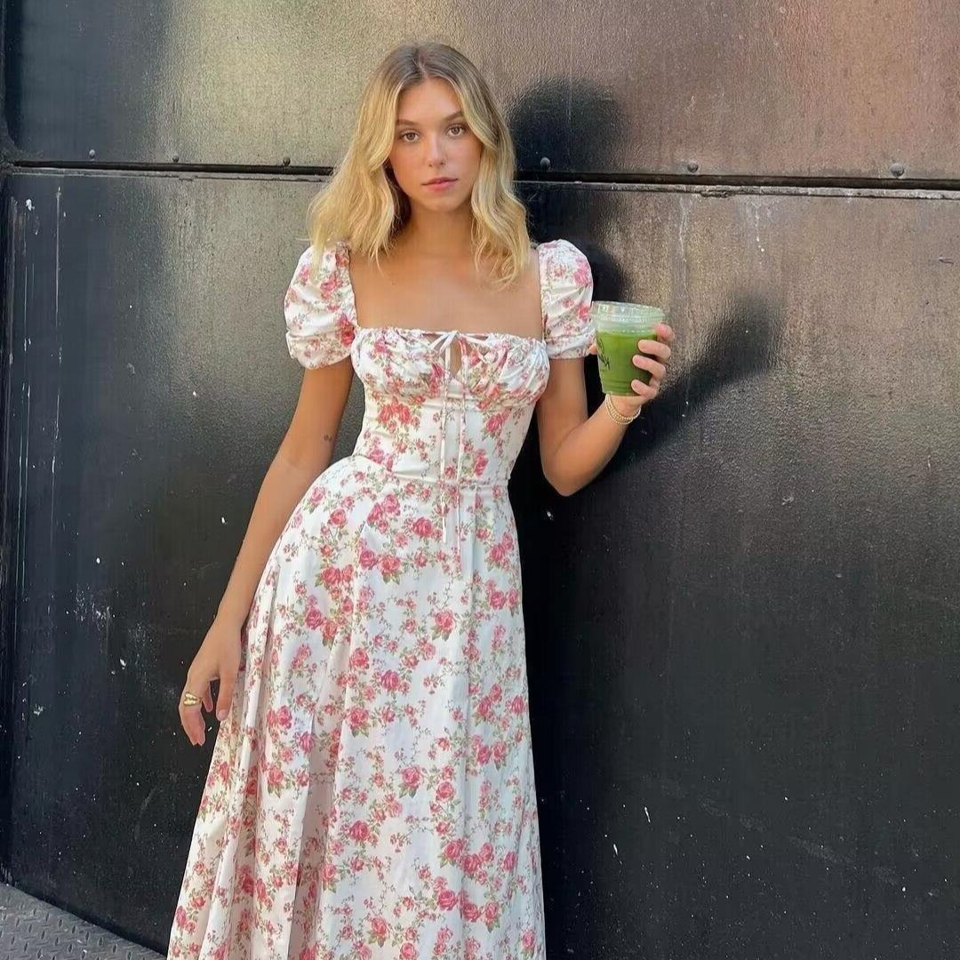 French Skirt Summer 2023 Cross-border Women's New European and American Foreign Trade Fresh Floral Dress Slim-fit Split Skirt