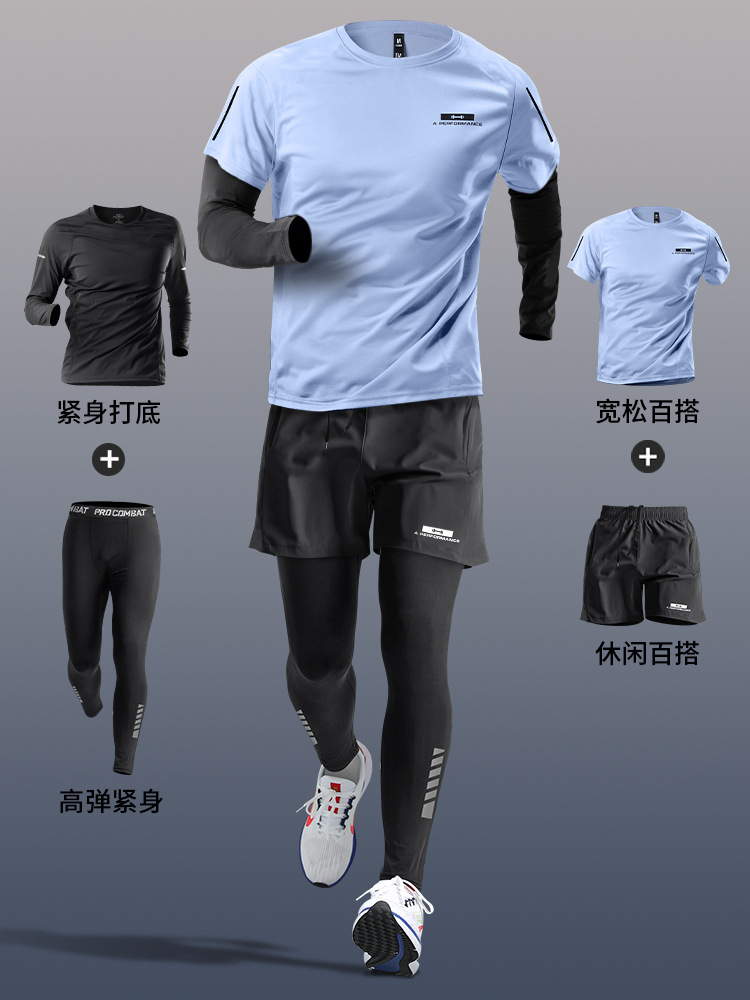 Sports Suit Men's Fitness Clothes Running Morning Running Clothes Cycling Training Tight Quick-drying Clothes New Spring Equipment