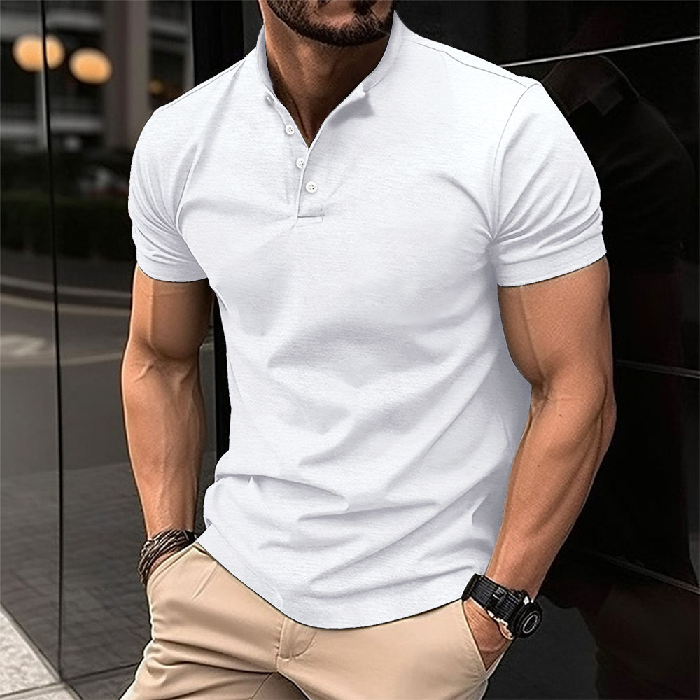 Cross-border Amazon hot selling stand collar short sleeve polo European and American men's daily casual polo suit