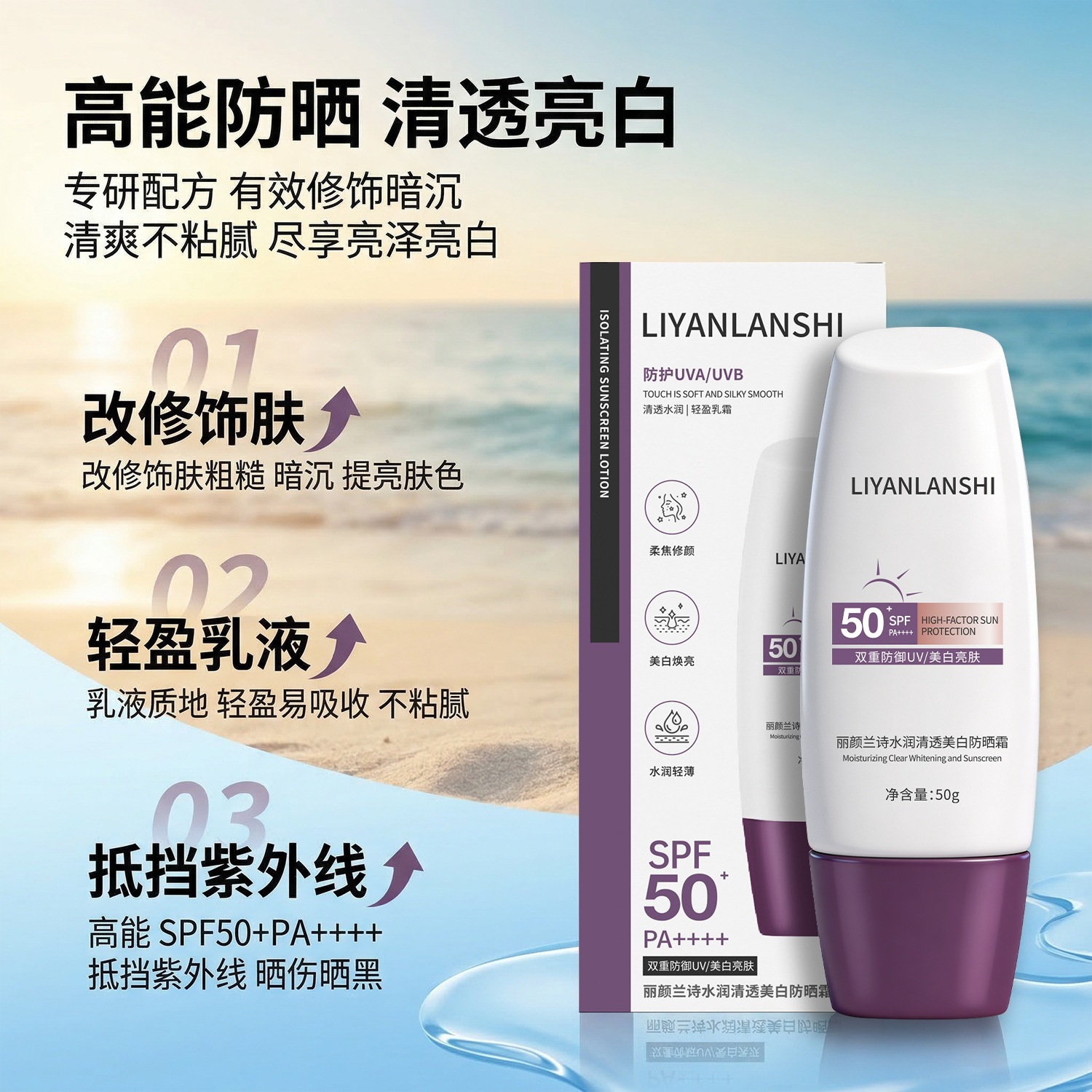 Liyan Lanshi Little Purple Hat Whitening Sunscreen Cream Waterproof Uv Protection Concealer Isolation Cream Body Sunscreen Lotion
