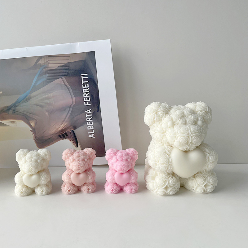 Jiahuimei Valentine's Day Love Rose Bear Candle Silicone Mold DIY Tanabata Bear Handmade Aromatherapy Abrasives