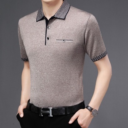 Summer Men's Short-Sleeved T-Shirt, Mulberry Silk, Red Top for the Year of One's Birth, Middle-Aged and Elderly Dad's Clothing, Ice Silk Body Shirt