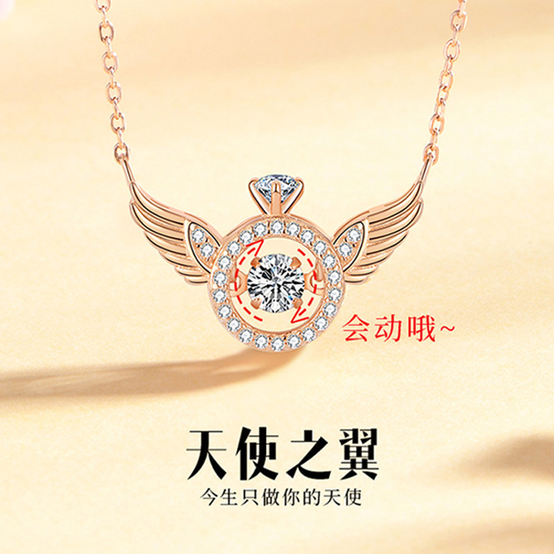 Runxin New Arrival Angel Wings Necklace Women's Simple All-match Student Collarbone Chain Fashion Diamond Wings Smart Pendant