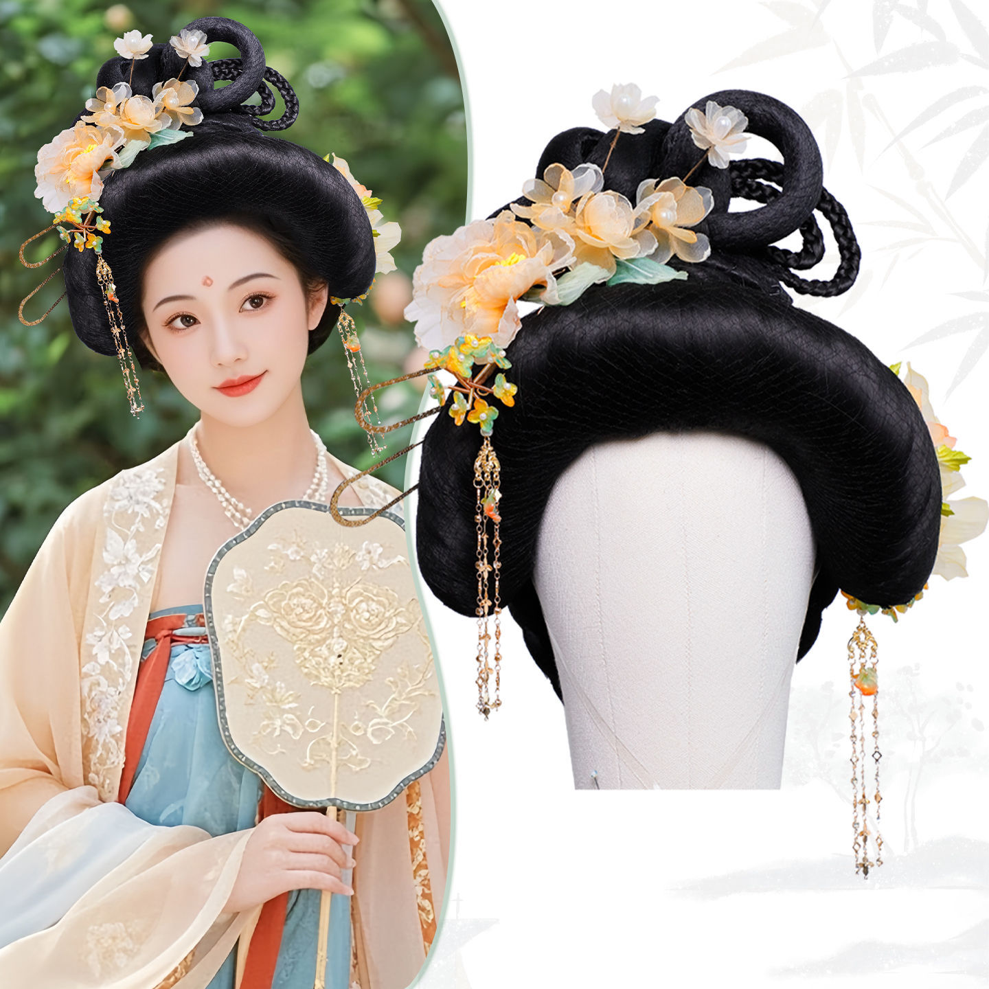 Ancient Style Han Dynasty Silk Flower Hairpin to Cover the Hair U Hairpin Accessories Palace Tang Style Performance Concubine Style Wig Headgear Combination