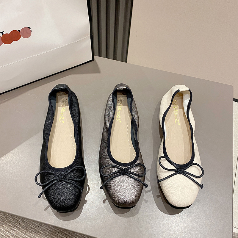 Foreign Trade Cross-Border Single Bow Flats Women's Flats Round Toe Shallow Mouth Flats Ballet Flats Large Size Women's Shoes 41-43