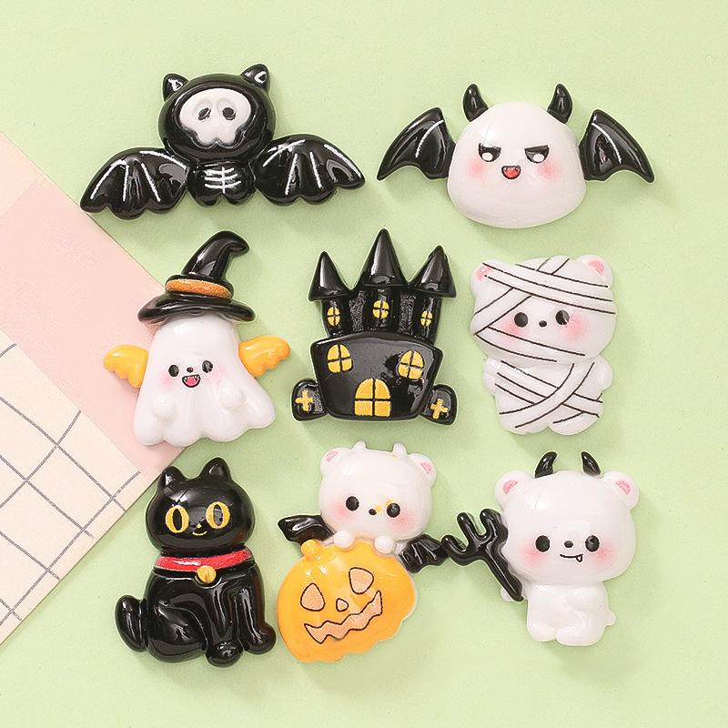 Cute Halloween Animal Skull Black Cat DIY Cream Glue Phone Case Keychain Hairpin Shoe Buckle Resin Material