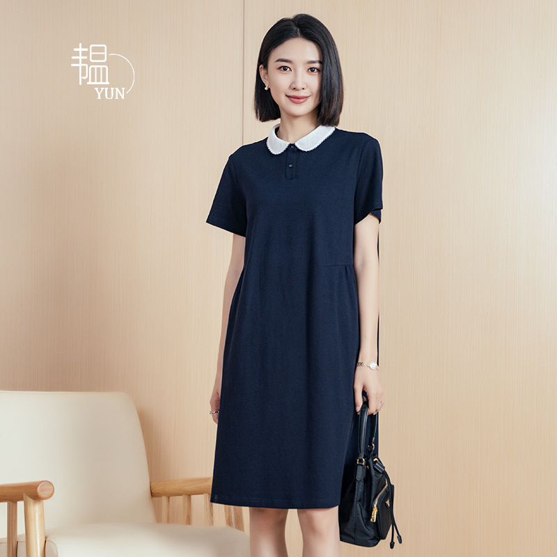 Yun Yun 2026 Summer Lapel Dress for Women, Loose Casual Slimming Mid-Length Dress with a Lazy Silhouette Design