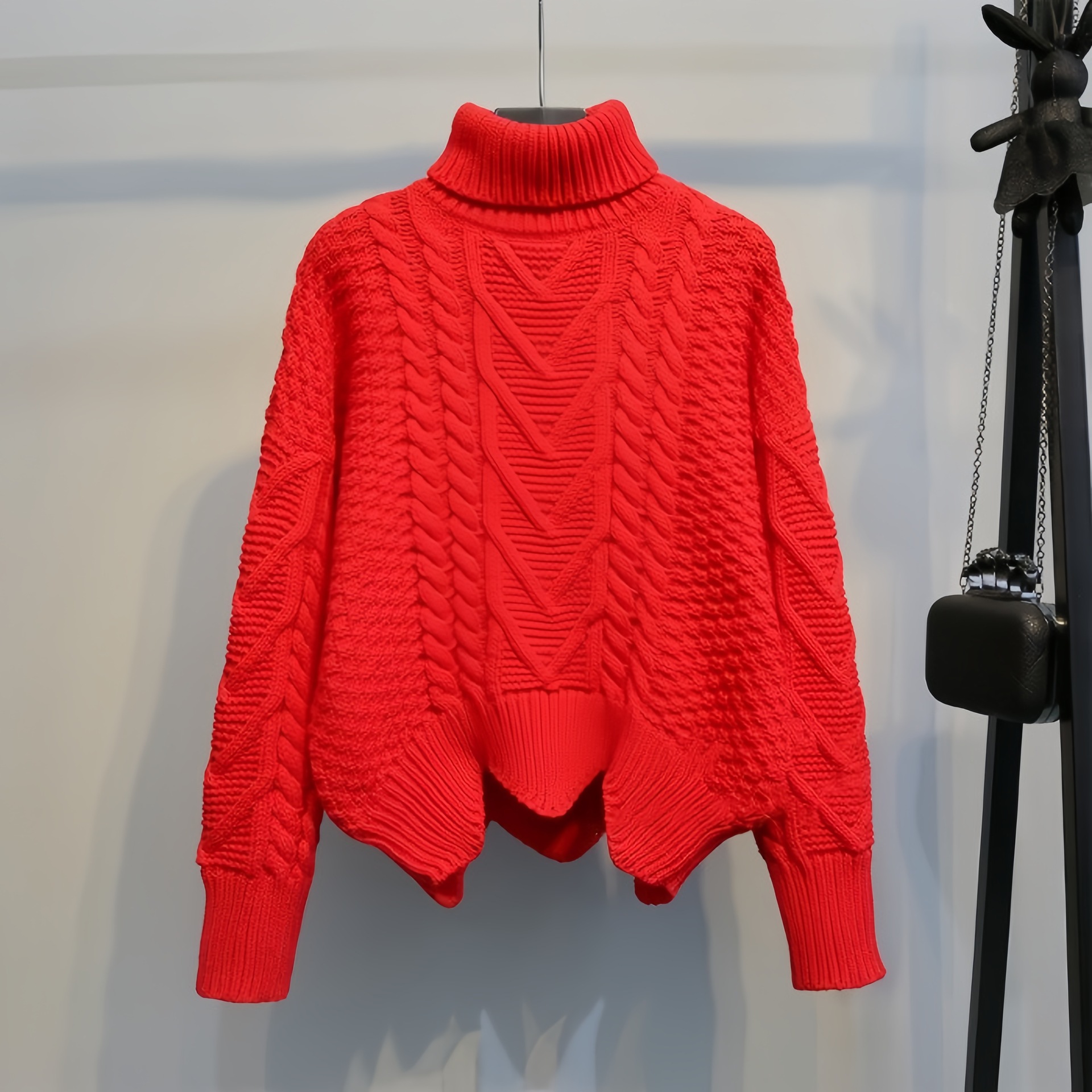 High Collar Korean Style Twist Sweater Women's Autumn and Winter Short Slim-fit Sweater Knitted Sweater Thickened Pullover Thick Wool Top