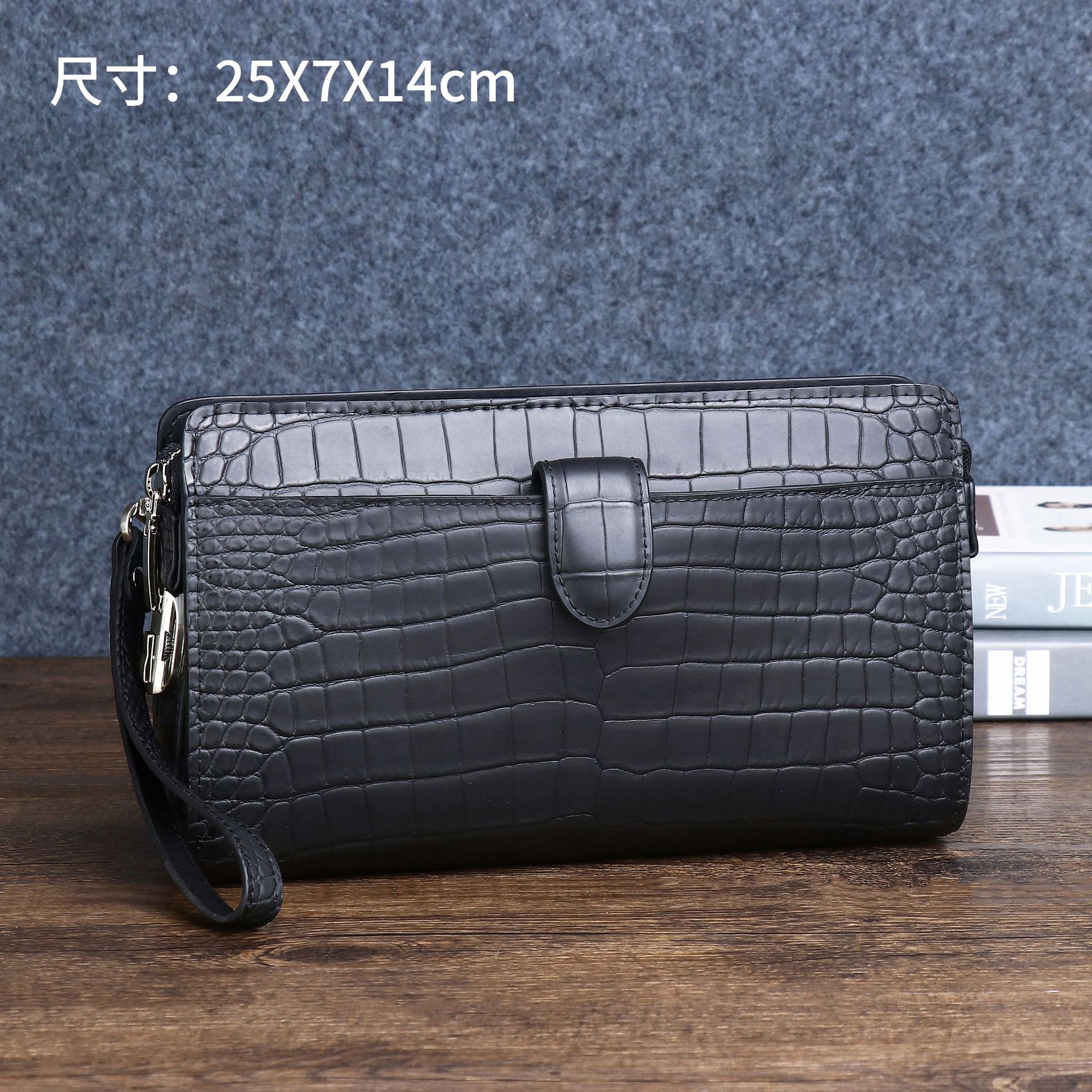 Foggy Crocodile Belly Pattern Men's Combination Lock Large Handbag Business Clamp Multi-Functional Men's Bag Multi-Card Wallet Trendy