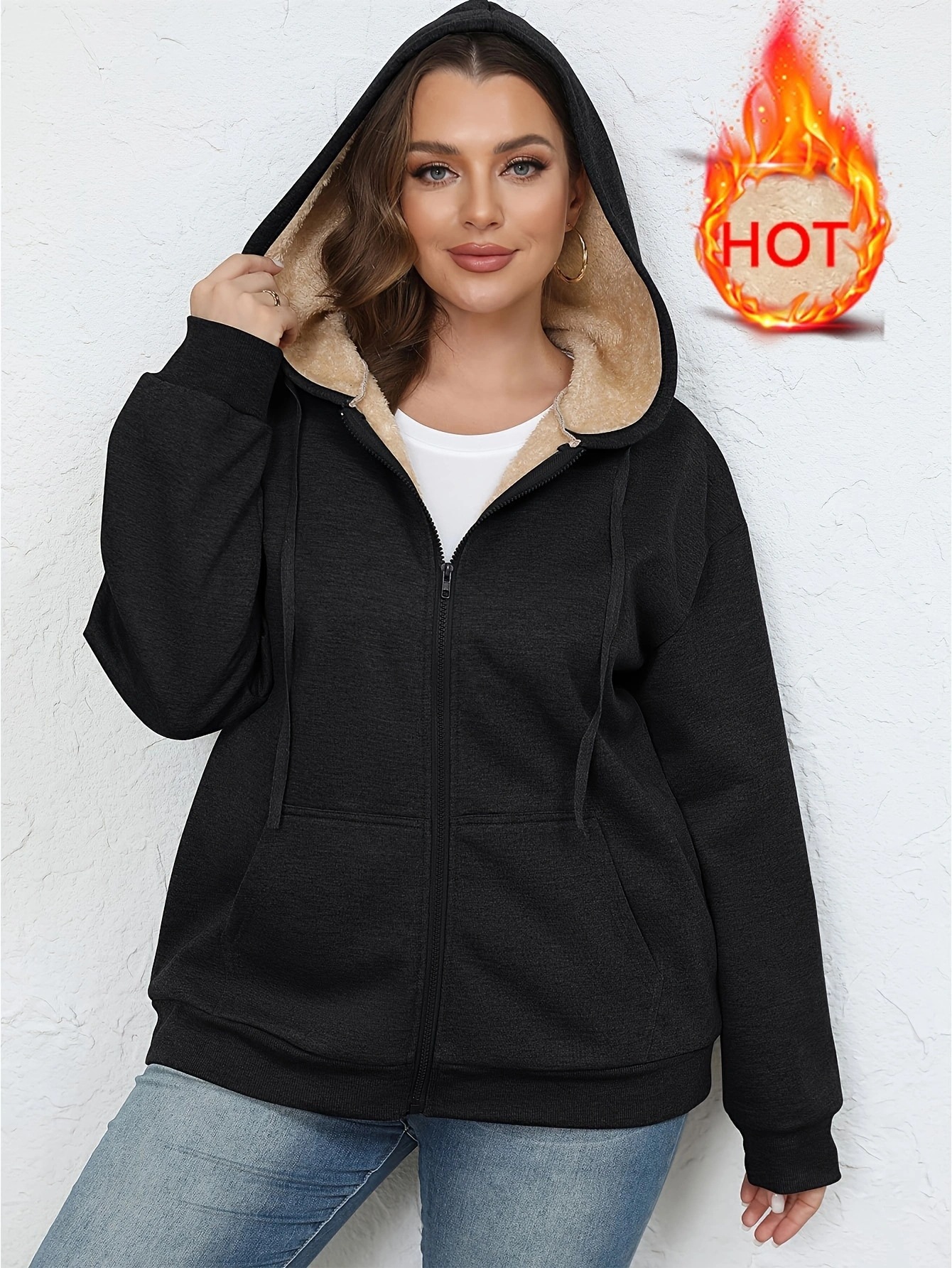 Amazon cross-border Europe and the United States new coat women's winter explosions warm plush hooded sweater coat women's top