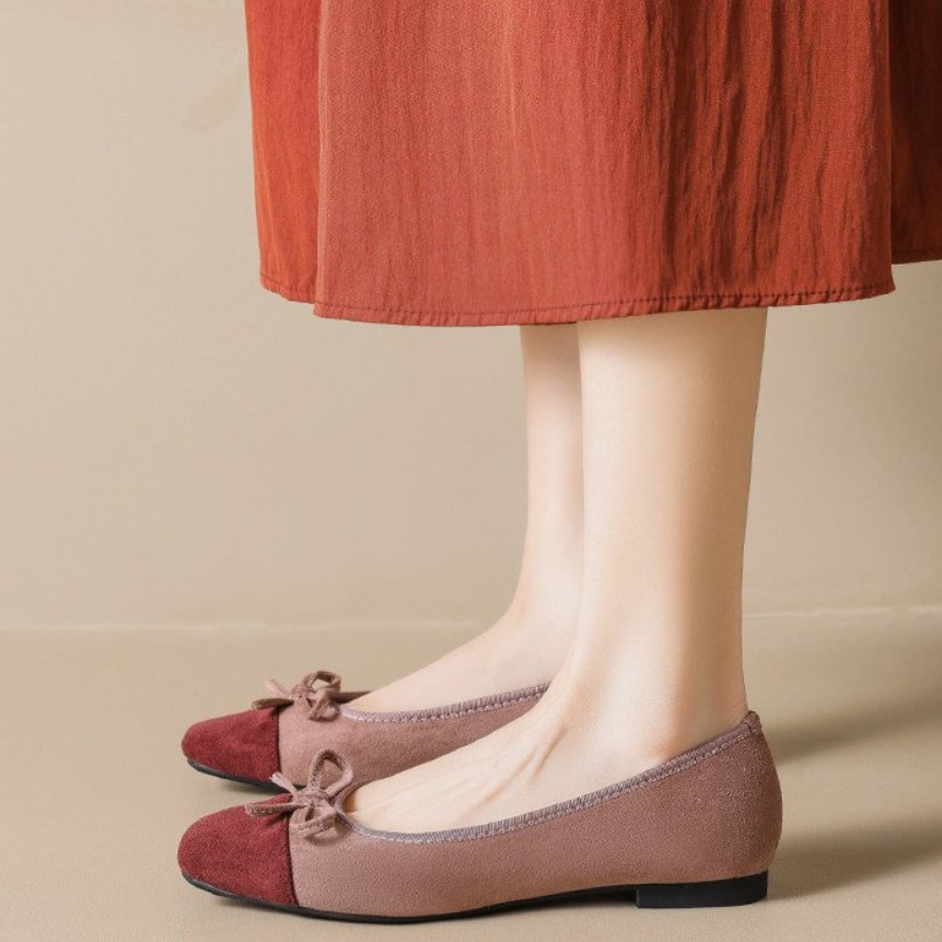 French-Style Bow Flat Shoes for Women 2026 New Spring Shallow Mouth Soft Sole Slip-On Suede Ballet Shoes