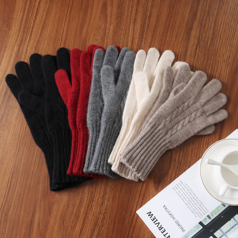 100 Wool Knitted Twisted Touch Screen Long Wrist Bracer Outdoor Cycling Commuter Finger Warm Touch Screen Cashmere Gloves