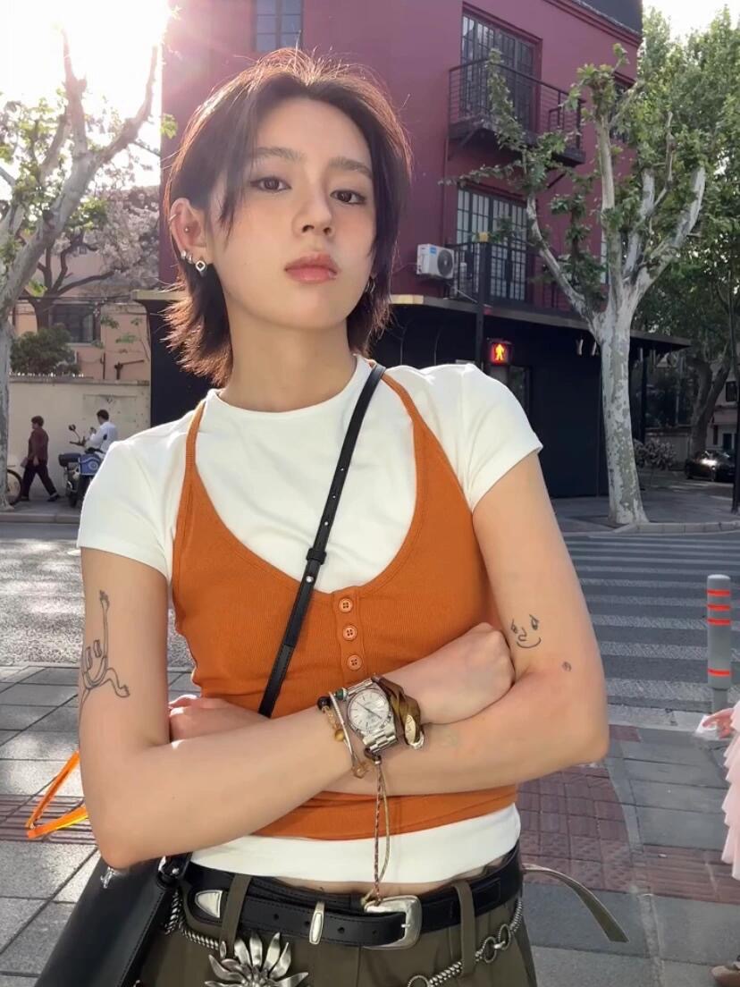 【Clearance, No Returns】Designer Brand Basic Style Button Front Tank Top with Side Breast Coverage and Racerback Design