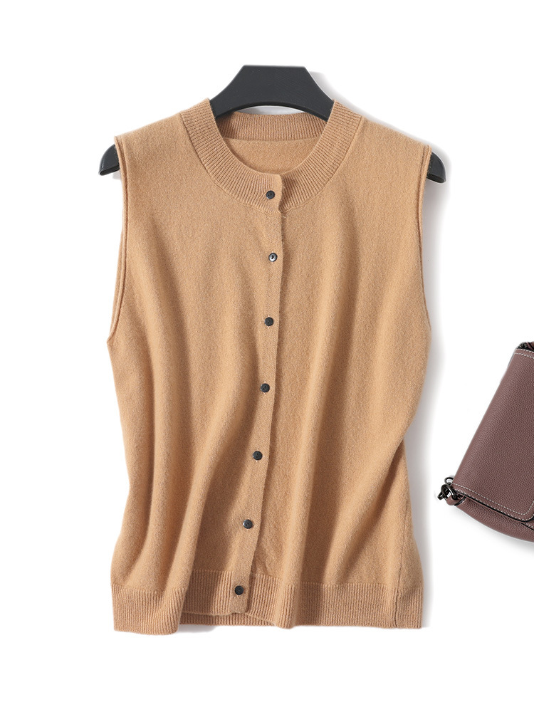 Autumn New 100 Pure Wool Knitted Vest Cardigan Women's Vest Loose Simple Outer Wear Sleeveless Sweater Waistcoat