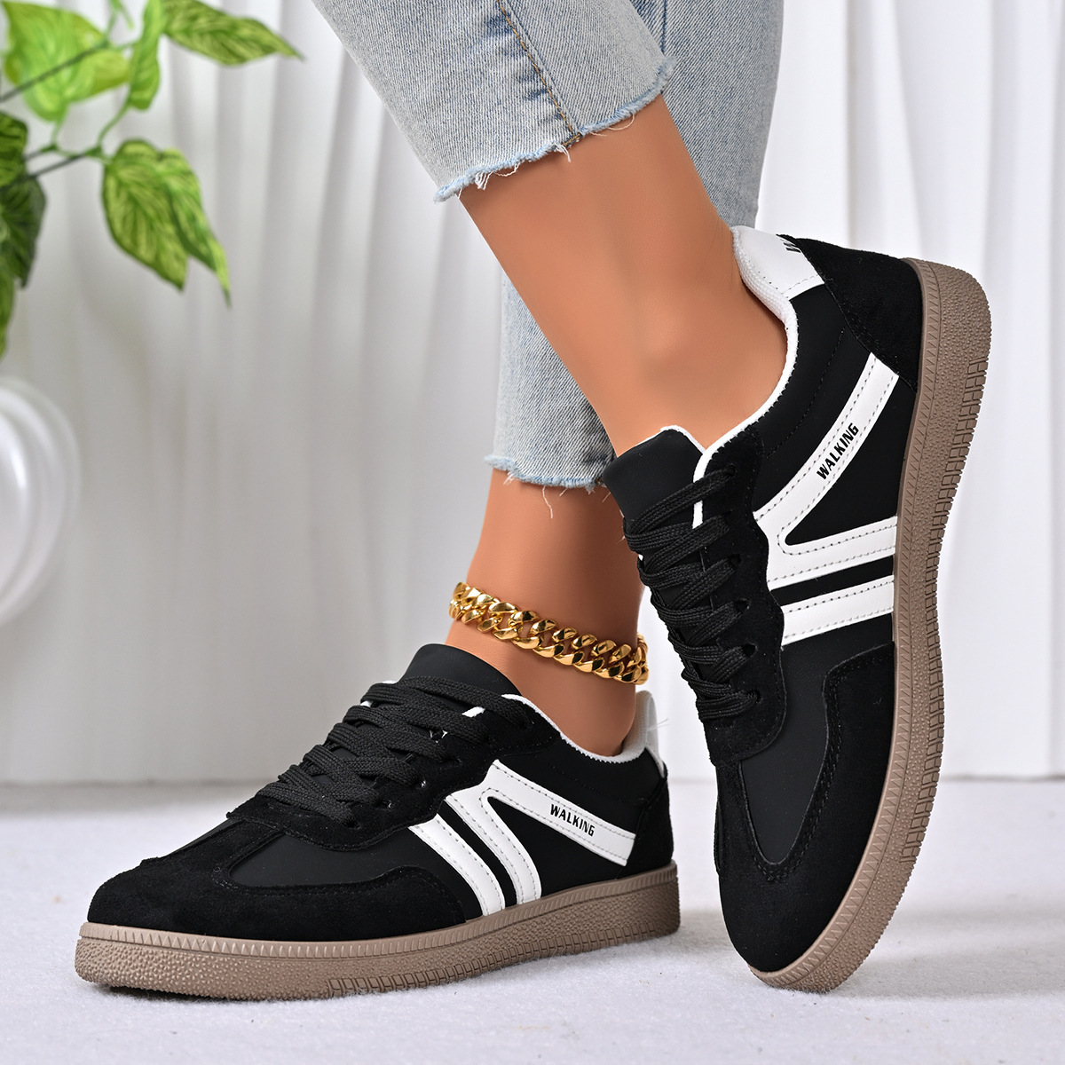 Cross-Border Women's Large Size German Training Shoes Sneakers 2026 New European and American Retro Color-Blocking Flat Casual Shoes in Stock