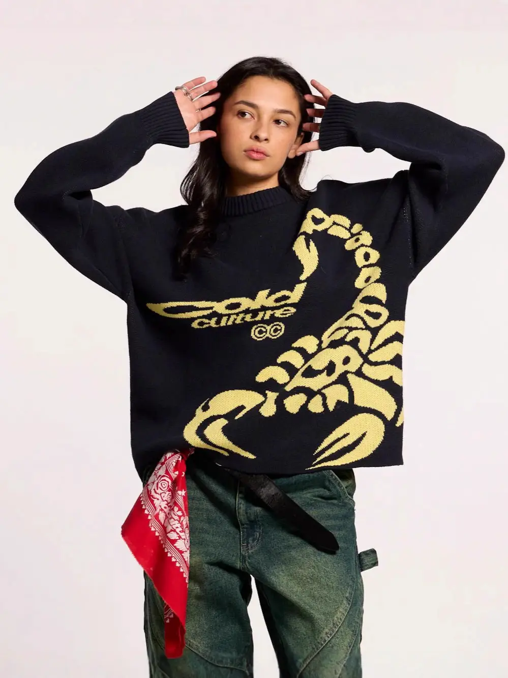 European and American Cross-Border Trendy Brand Coldculture Pattern Jacquard Knitwear for Men and Women, Loose Casual Knitwear