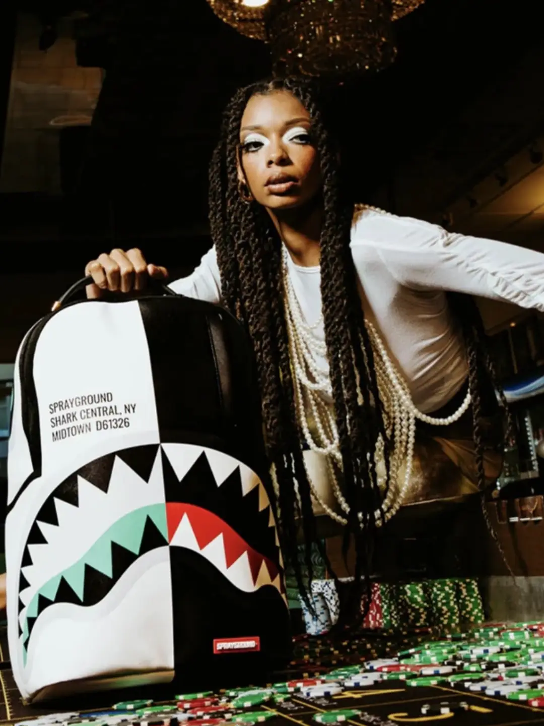 24 New Arrival Sprayground SG Shark Big Logo Shark Mouth Black and White Color Matching PVC Backpack for Men and Women