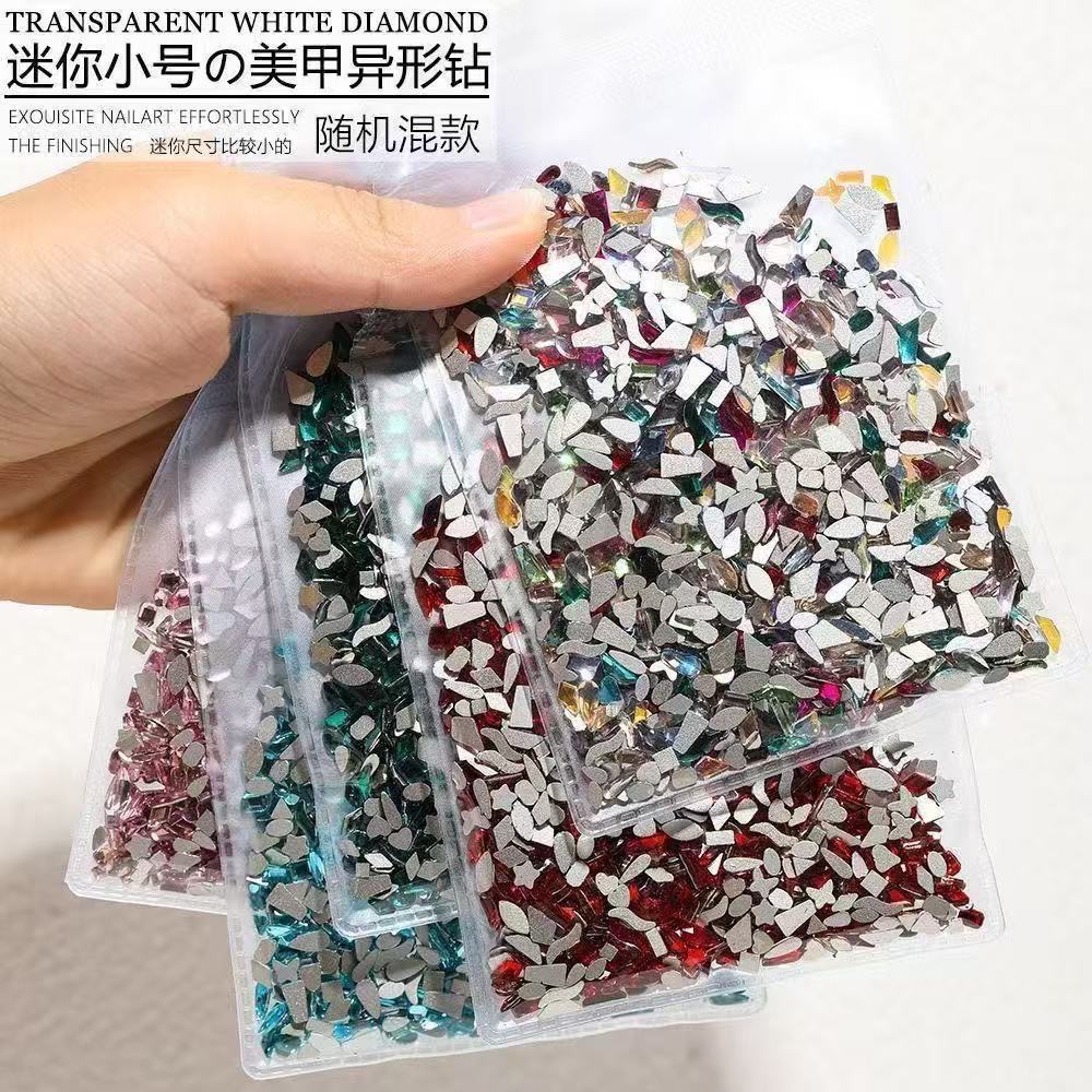 Nail Art Rhinestones Flat-Bottomed Irregular Mini Small Mixed Pack Light Blue Pink Translucent White Aurora Champagne Translucent Black Super Shiny Rhinestones